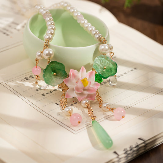 Pearl Lotus Pendant Necklace | Vintage Floral Jewelry