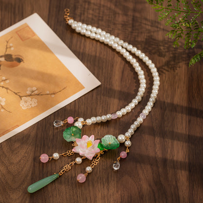 Pearl Lotus Pendant Necklace | Vintage Floral Jewelry