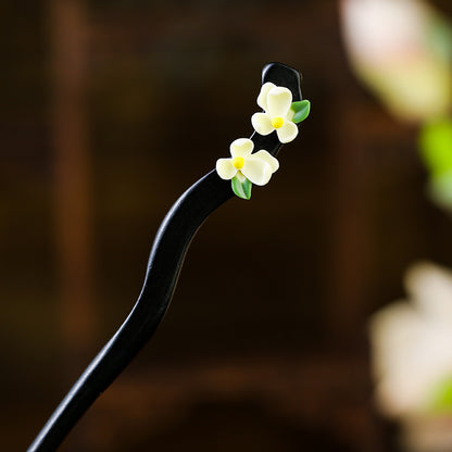Peony Hair Stick with Tassel - Wooden Chinese Hairpin