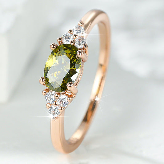 Peridot Green CZ Ring | Rose Gold Minimalist Ring for Men & Women