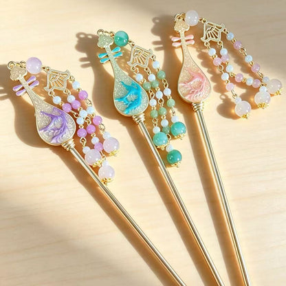 Pipa Hair Stick with Jade-Style Beads