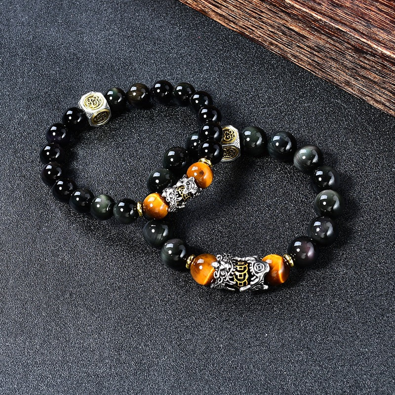 Pixiu Bracelet | Black Obsidian & Tiger Eye