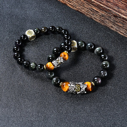 Pixiu Bracelet | Black Obsidian & Tiger Eye
