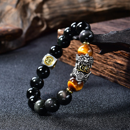 Pixiu Bracelet | Black Obsidian & Tiger Eye