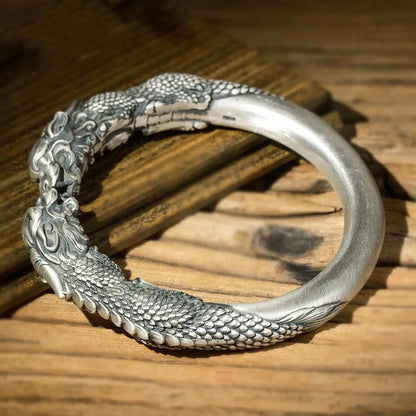 Wide Pixiu Bracelet | Silver-Tone Feng Shui Wealth Cuff
