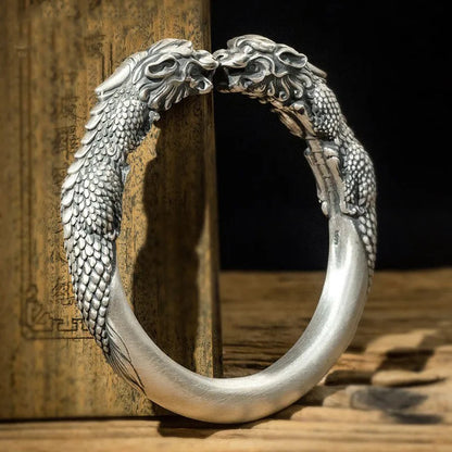 Wide Pixiu Bracelet | Silver-Tone Feng Shui Wealth Cuff