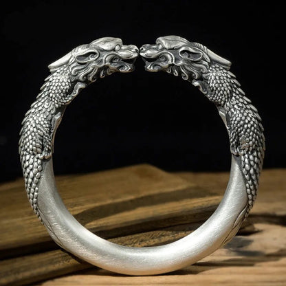 Wide Pixiu Bracelet | Silver-Tone Feng Shui Wealth Cuff