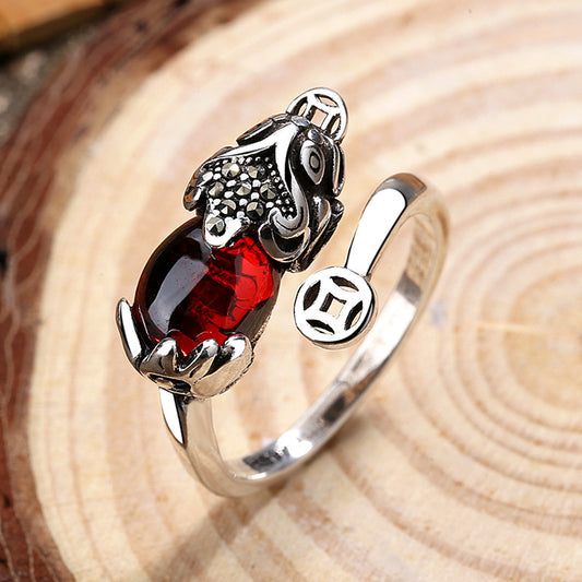 Pixiu Garnet Ring | Adjustable Chinese Prosperity Ring