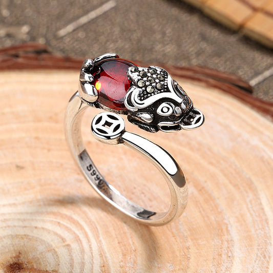 Pixiu Garnet Ring | Adjustable Chinese Prosperity Ring