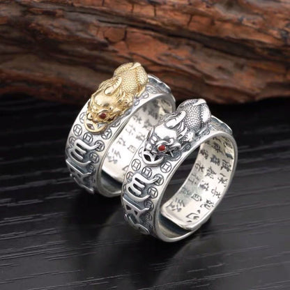 Pixiu Heart Sutra Wealth Ring | Feng Shui Symbol of Wealth & Protection