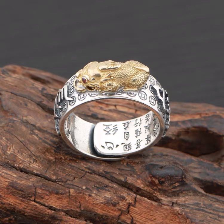 Pixiu Heart Sutra Wealth Ring | Feng Shui Symbol of Wealth & Protection