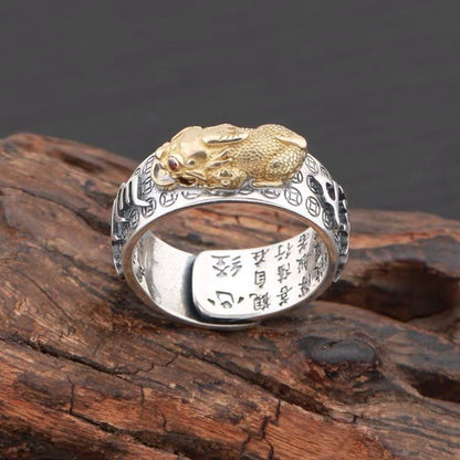 Pixiu Heart Sutra Wealth Ring | Feng Shui Symbol of Wealth & Protection