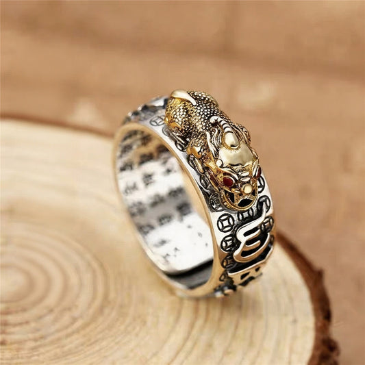 Pixiu Heart Sutra Wealth Ring | Feng Shui Symbol of Wealth & Protection