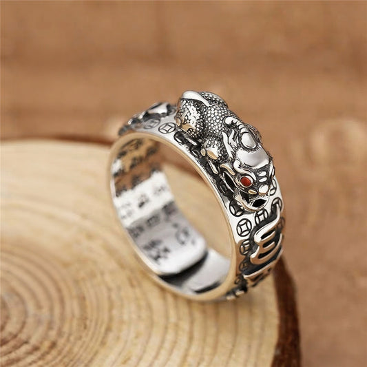 Pixiu Heart Sutra Wealth Ring | Feng Shui Symbol of Wealth & Protection