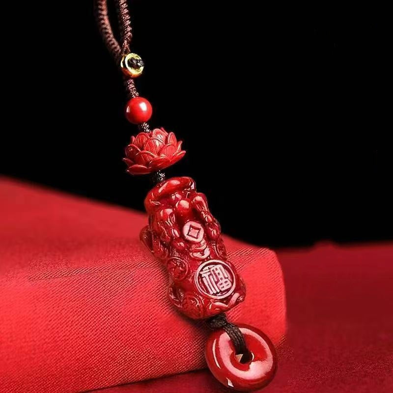 Pixiu & Lotus Cinnabar Keychain