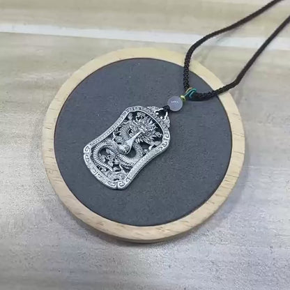 925 Sterling Silver Zodiac Dragon Pendant Necklace with Braided Rope Chain