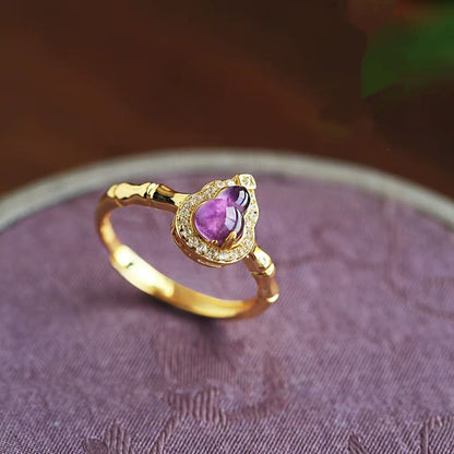 Purple Gourd Ring for Women | Adjustable Gold-Plated Chinese Lucky Charm Ring