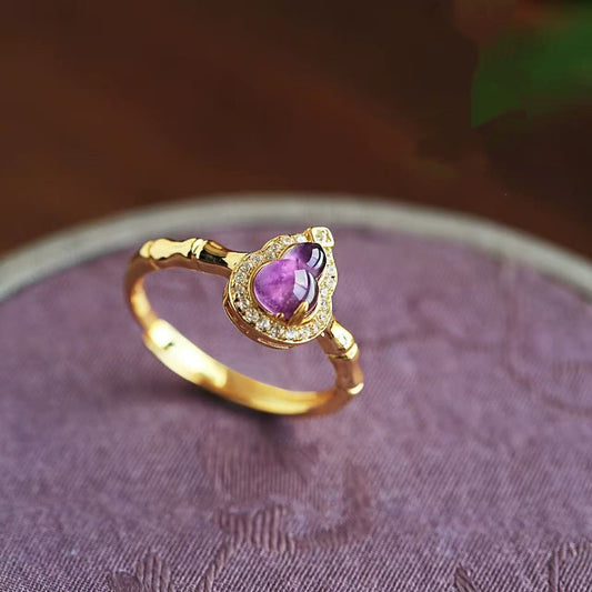 Purple Gourd Ring for Women | Adjustable Gold-Plated Chinese Lucky Charm Ring