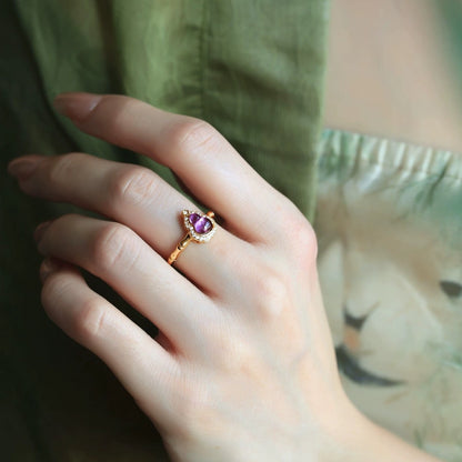 Purple Gourd Ring for Women | Adjustable Gold-Plated Chinese Lucky Charm Ring