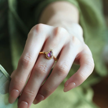 Purple Gourd Ring for Women | Adjustable Gold-Plated Chinese Lucky Charm Ring