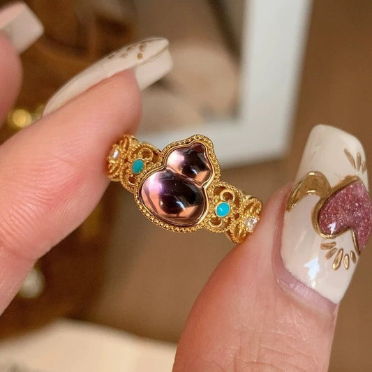 Purple Gourd Ring for Women | Adjustable Chinese Gourd Ring