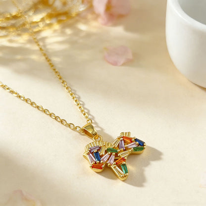 Rainbow Horse Pendant Necklace | Cubic Zirconia Lucky Horse