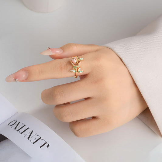 Rose Flower Ring | Gold-Tone Adjustable Vintage Ring