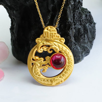 Ruby Zodiac Dragon Pendant | Chinese Fu Long Necklace