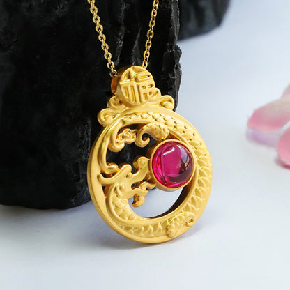 Ruby Zodiac Dragon Pendant | Chinese Fu Long Necklace