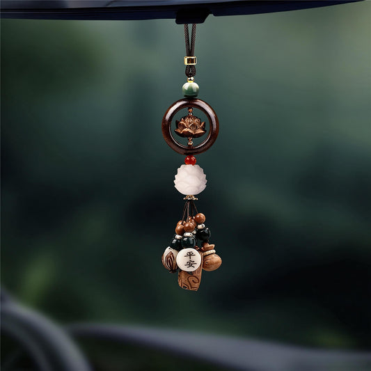 Sandalwood Lotus Peace Buckle Necklace | Chinese Ping An Kou Pendant