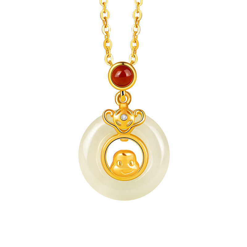 Chinese Zodiac Pendant Necklace | 925 Sterling Silver, Red Agate & Hetian Jade