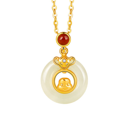 Chinese Zodiac Pendant Necklace | 925 Sterling Silver, Red Agate & Hetian Jade
