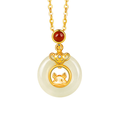 Chinese Zodiac Pendant Necklace | 925 Sterling Silver, Red Agate & Hetian Jade