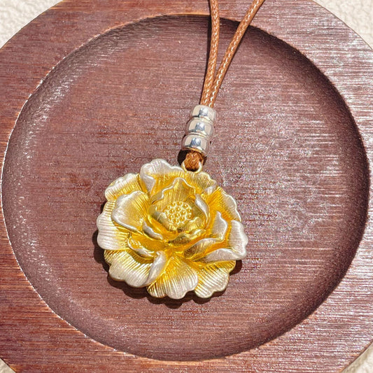 S990 Silver Peony Pendant Necklace | Gold Vermeil Chinese Jewelry