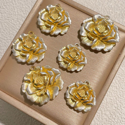 S990 Silver Peony Pendant Necklace | Gold Vermeil Chinese Jewelry