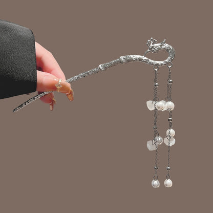 Silver Phoenix Hair Stick with Floral Tassels