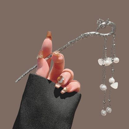 Silver Phoenix Hair Stick with Floral Tassels