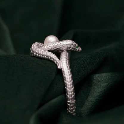 Silver Snake Cuff Bracelet with Pearl