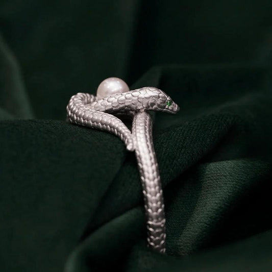 Silver Snake Cuff Bracelet with Pearl