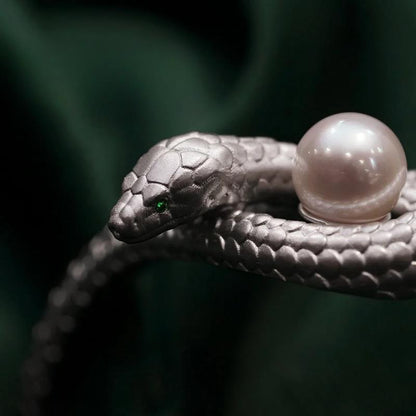Silver Snake Cuff Bracelet with Pearl