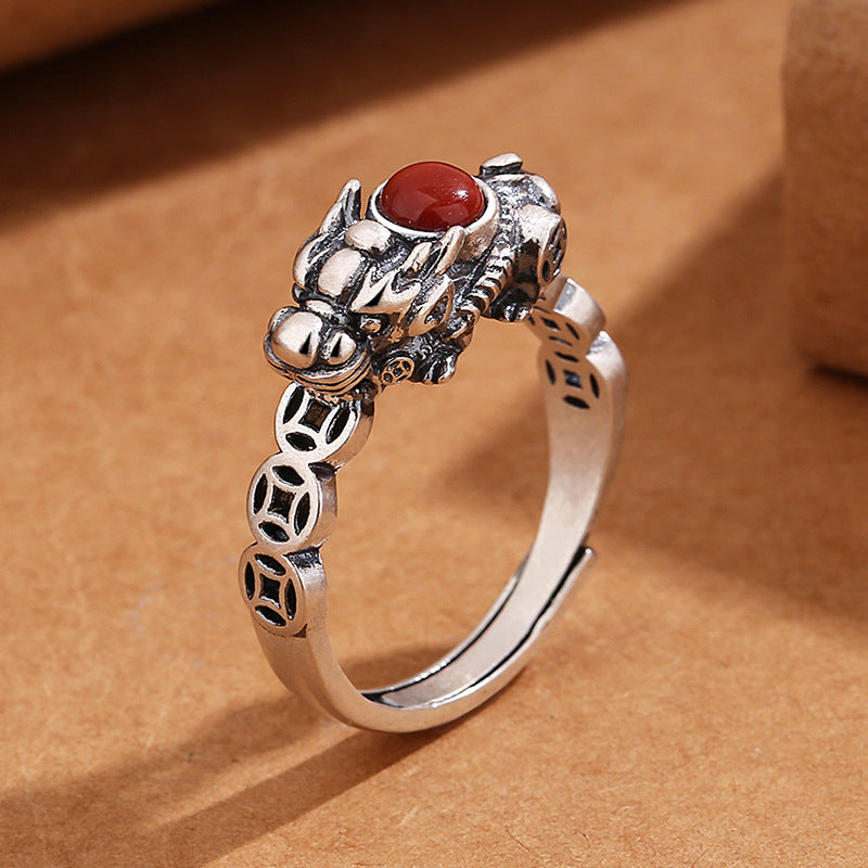 South Red Agate Pixiu Ring – Adjustable Chinese Lucky Ring