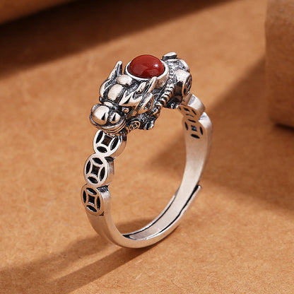 South Red Agate Pixiu Ring – Adjustable Chinese Lucky Ring