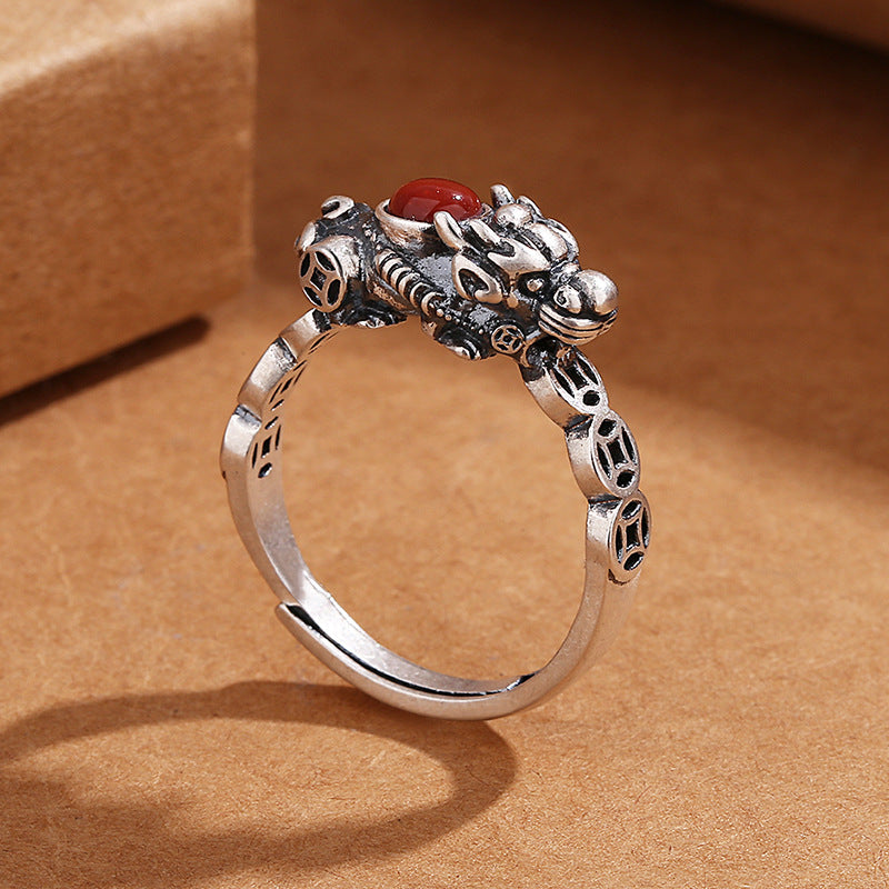 South Red Agate Pixiu Ring – Adjustable Chinese Lucky Ring