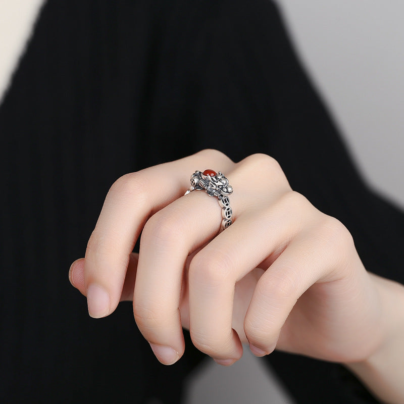 South Red Agate Pixiu Ring – Adjustable Chinese Lucky Ring