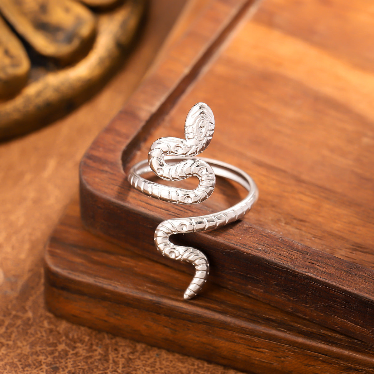 Stainless Steel Gold-Plated Snake Ring | Adjustable Chinese Zodiac Ring