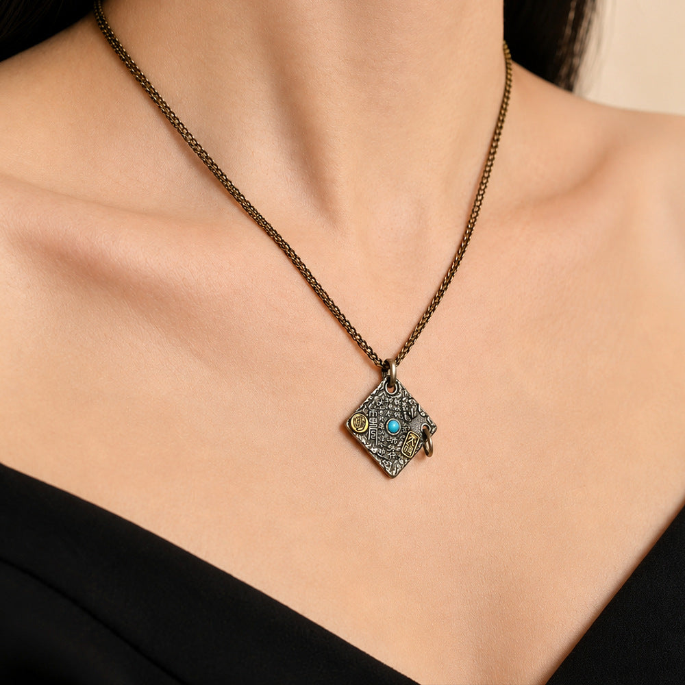 Taoist Bagua Amulet Pendant with Turquoise | Vintage-Inspired Shan Gui Charm