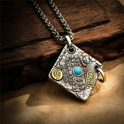 Taoist Bagua Amulet Pendant with Turquoise | Vintage-Inspired Shan Gui Charm