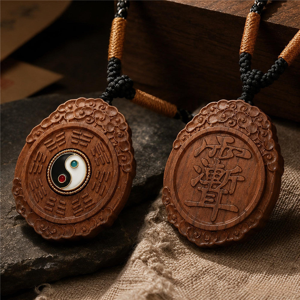 Taoist Bagua Pendant Necklace – Jujube Wood Talisman