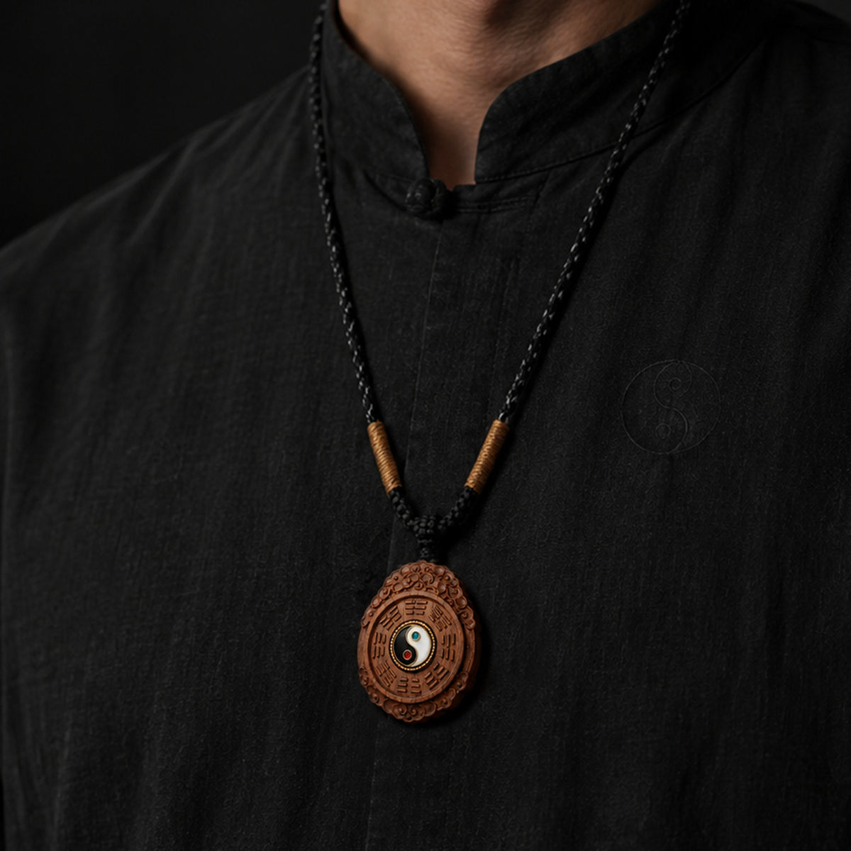 Taoist Bagua Pendant Necklace – Jujube Wood Talisman