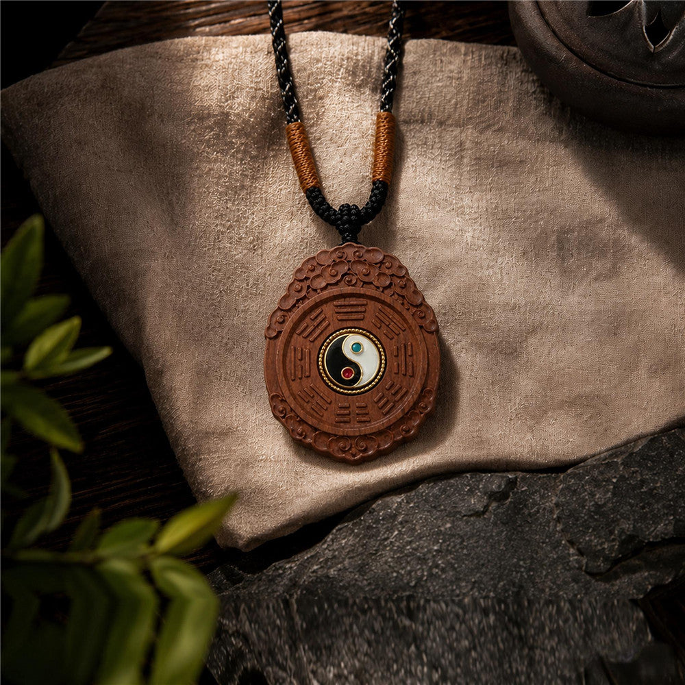 Taoist Bagua Pendant Necklace – Jujube Wood Talisman